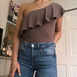 Muted Plum One-Shoulder Ruffled Bodysuit